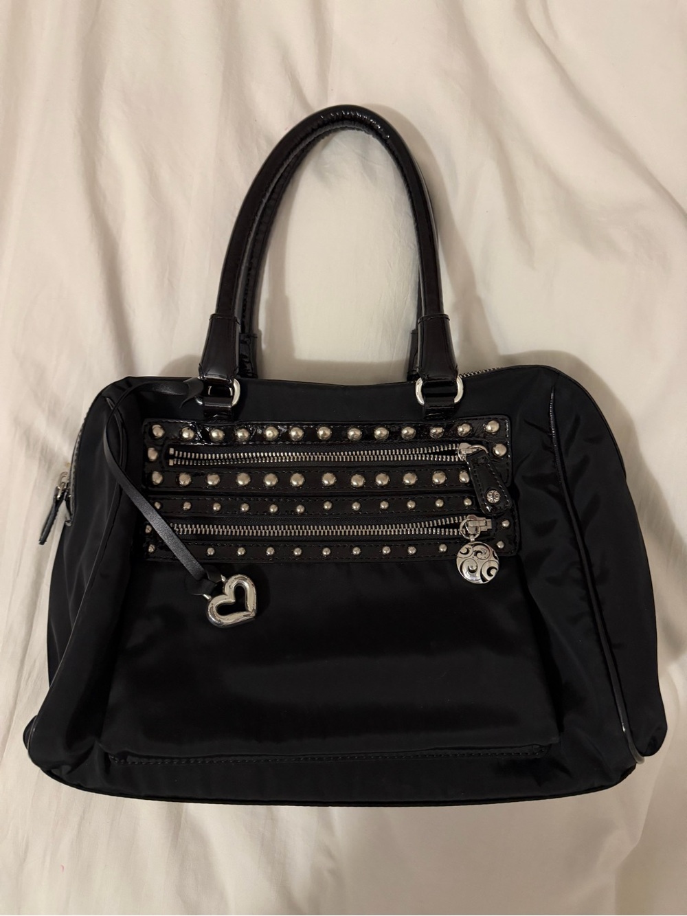 Brighton Black Studded Tote with Heart Charm